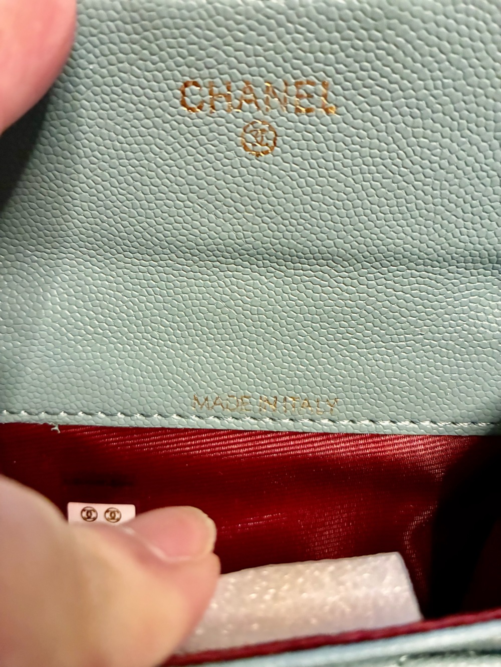 ChaneI Caviar Quilted Flap Mini Wallet Grey Blue with Gold - Tone Logo - Picture 3 of 6